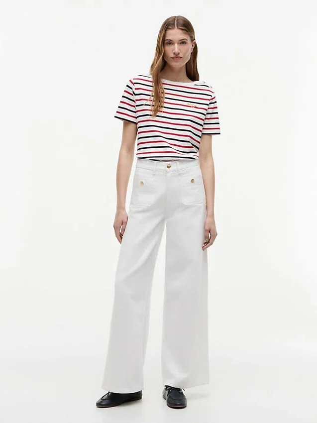 Stripe Gold-Button Interlock T-Shirt Stripe Gold-Button Interlock T-Shirt