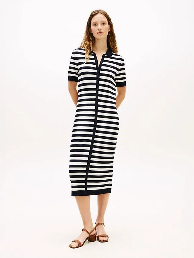Stripe Lightweight Polo Sweater Dress Stripe Lightweight Polo Sweater Dress