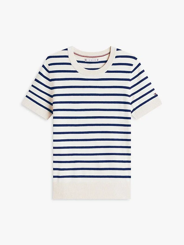 Stripe Lightweight Short-Sleeve Sweater Stripe Lightweight Short-Sleeve Sweater