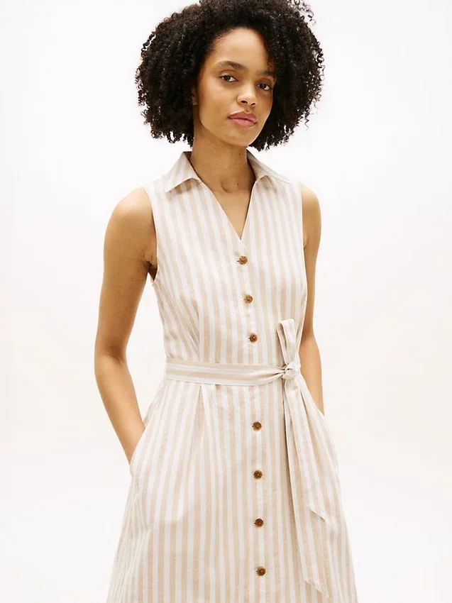 Stripe Linen-Cotton Blend Shirtdress Stripe Linen-Cotton Blend Shirtdress