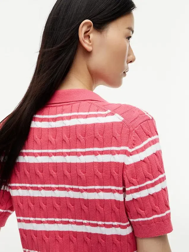 Striped Cable Knit Sweater Polo Striped Cable Knit Sweater Polo