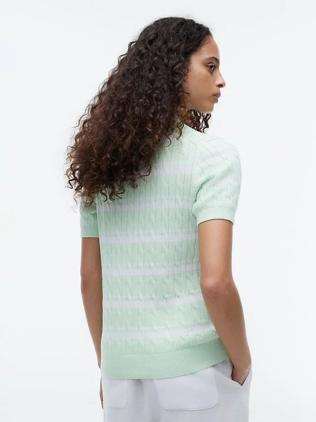 Striped Cable Knit Sweater Polo Striped Cable Knit Sweater Polo