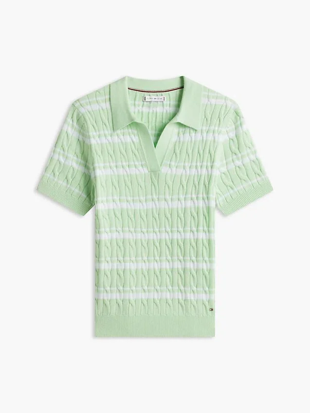 Striped Cable Knit Sweater Polo Striped Cable Knit Sweater Polo