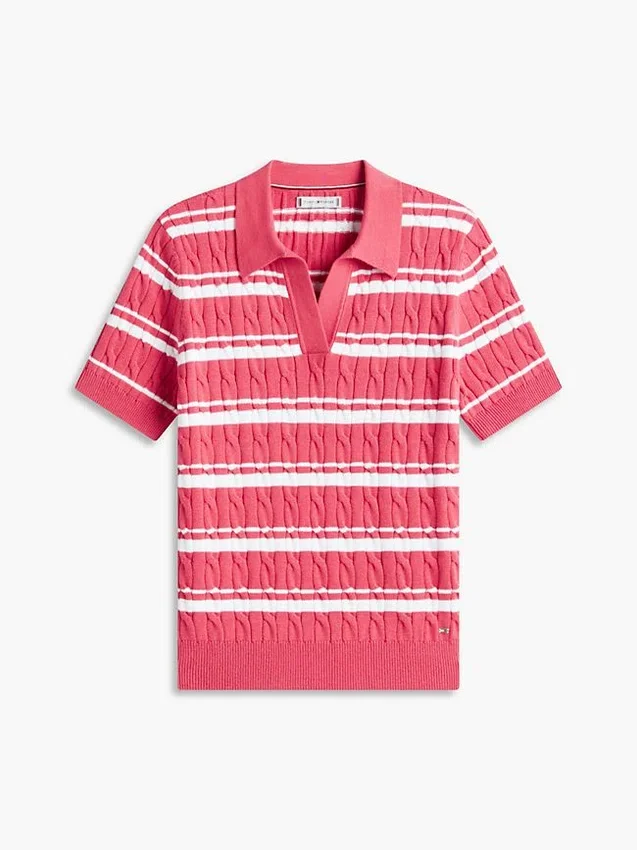 Striped Cable Knit Sweater Polo Striped Cable Knit Sweater Polo