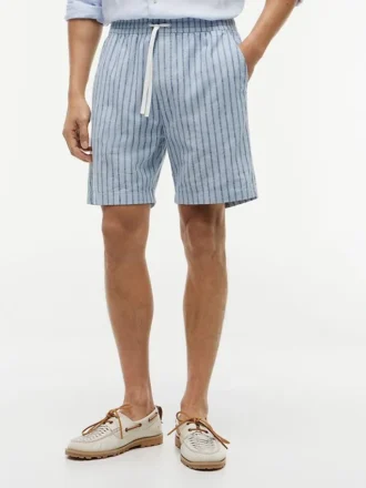 Striped Cotton-Linen Blend 7″ Short