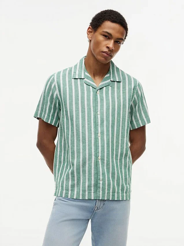 Striped Cotton-Linen Blend Camp Shirt Striped Cotton-Linen Blend Camp Shirt