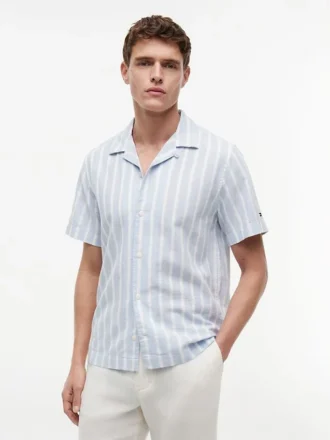 Striped Cotton-Linen Blend Camp Shirt