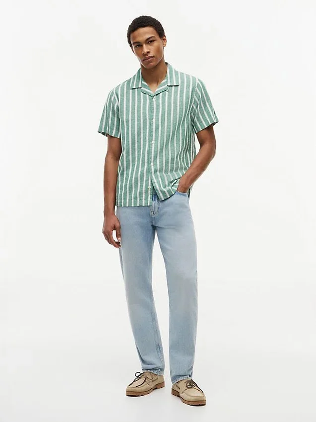 Striped Cotton-Linen Blend Camp Shirt Striped Cotton-Linen Blend Camp Shirt