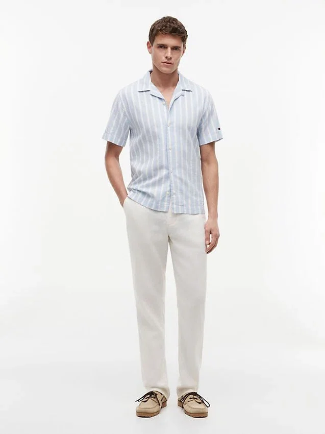Striped Cotton-Linen Blend Camp Shirt Striped Cotton-Linen Blend Camp Shirt