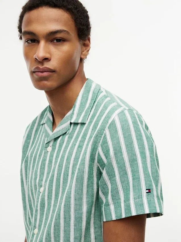 Striped Cotton-Linen Blend Camp Shirt Striped Cotton-Linen Blend Camp Shirt