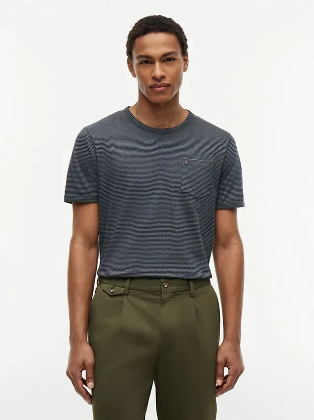 Striped Linen-Blend Pocket T-Shirt Striped Linen-Blend Pocket T-Shirt