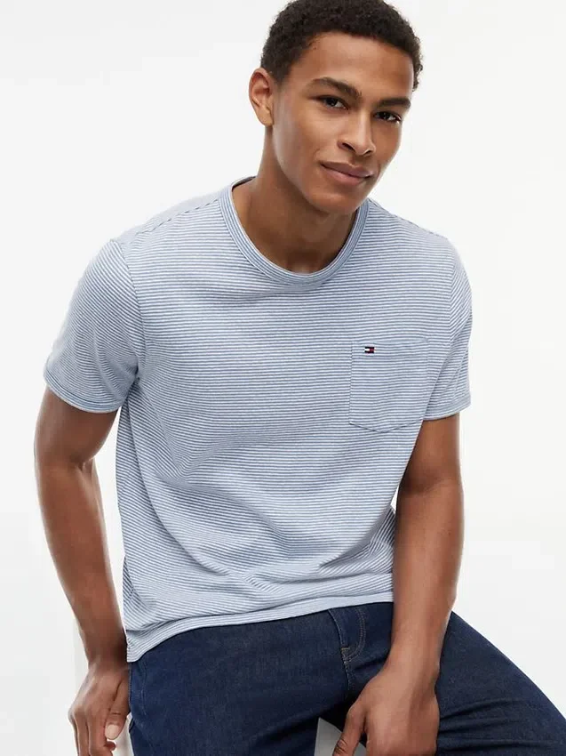 Striped Linen-Blend Pocket T-Shirt Striped Linen-Blend Pocket T-Shirt