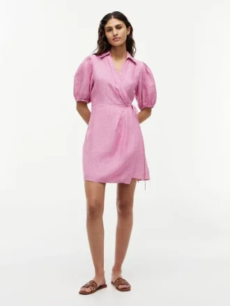 Striped Linen Mini Wrap Dress Striped Linen Mini Wrap Dress