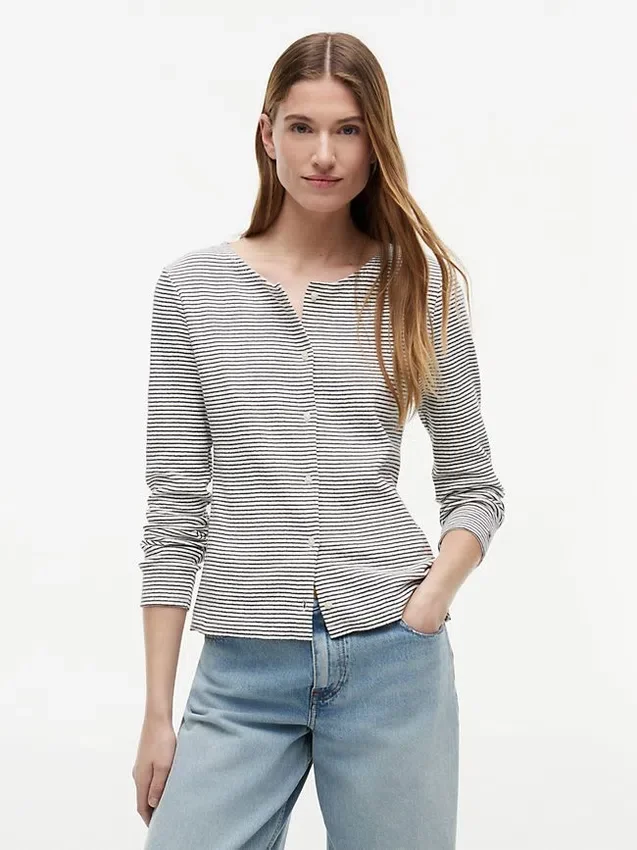 Striped Pointelle Cardigan T-Shirt Striped Pointelle Cardigan T-Shirt