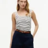 Striped Pointelle Square-Neck Tank Top