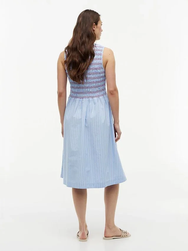 Striped Shirred Poplin Midi Dress Striped Shirred Poplin Midi Dress