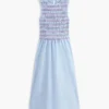 Striped Shirred Poplin Midi Dress Striped Shirred Poplin Midi Dress
