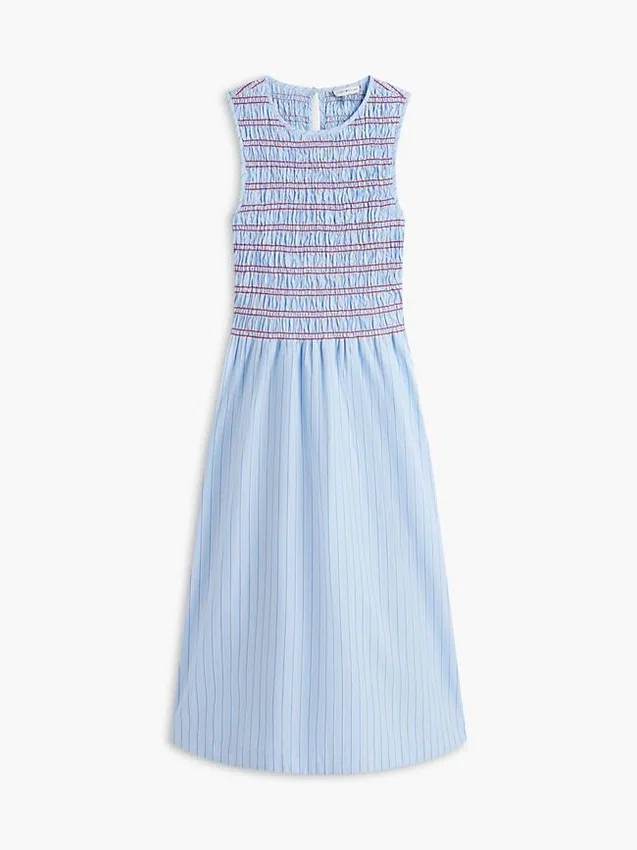 Striped Shirred Poplin Midi Dress Striped Shirred Poplin Midi Dress