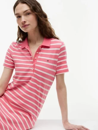 Striped Stretch Pique Polo Dress
