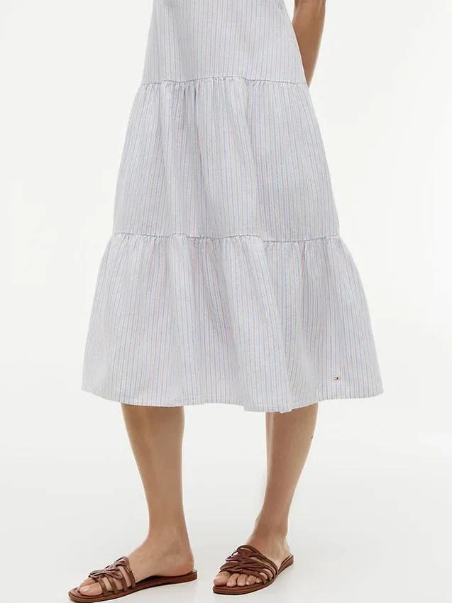 Striped Tiered Linen-Blend Midi Dress Striped Tiered Linen-Blend Midi Dress