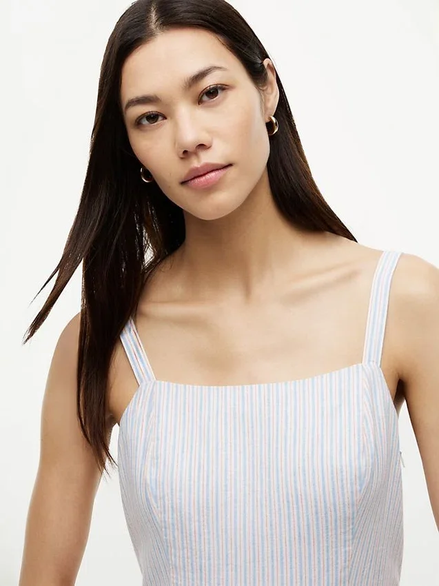Striped Tiered Linen-Blend Midi Dress Striped Tiered Linen-Blend Midi Dress