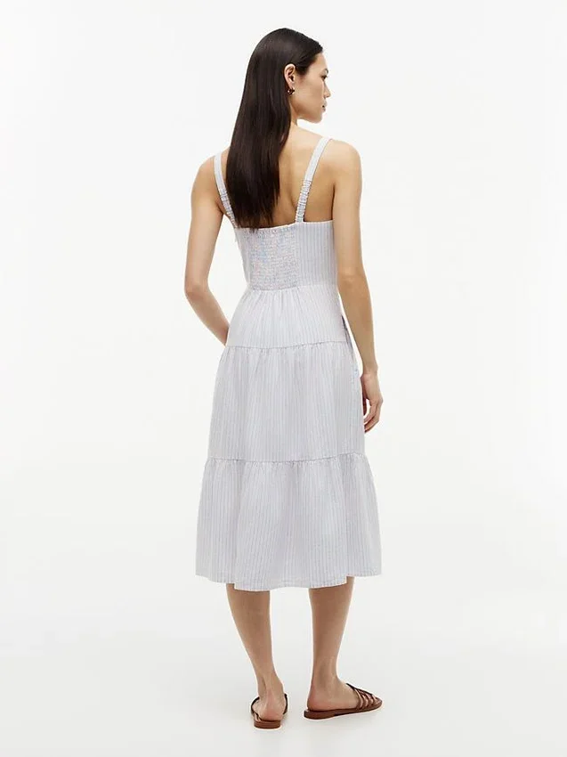 Striped Tiered Linen-Blend Midi Dress Striped Tiered Linen-Blend Midi Dress
