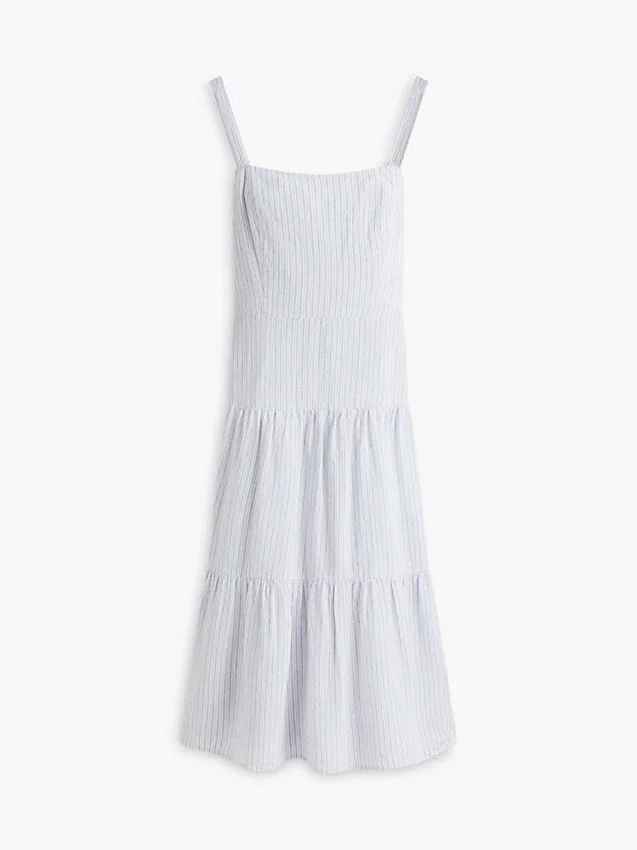 Striped Tiered Linen-Blend Midi Dress Striped Tiered Linen-Blend Midi Dress
