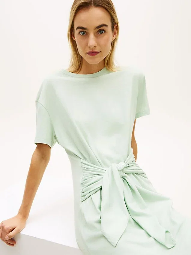 Tie-Front Slub Cotton Midi T-Shirt Dress Tie-Front Slub Cotton Midi T-Shirt Dress