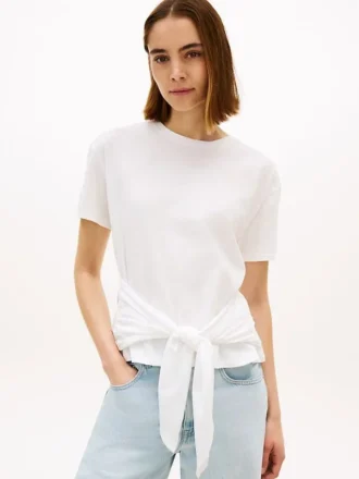 Tie-Front Slub Cotton T-Shirt