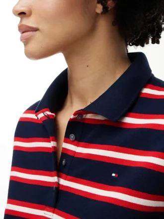 Tie-Front Stripe Stretch Pique Polo
