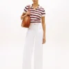 Tie-Front Stripe Stretch Pique Polo