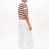 Tie-Front Stripe Stretch Pique Polo