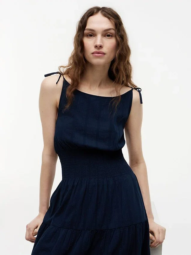 Tiered Seersucker Midi Dress Tiered Seersucker Midi Dress