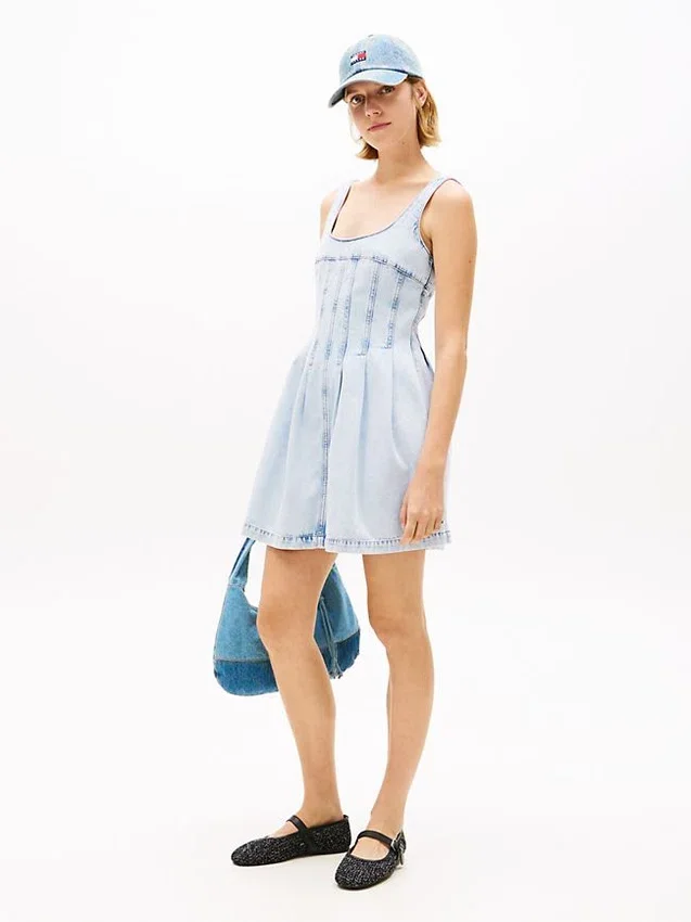 Tommy Jeans Pleated Denim Mini Dress Tommy Jeans Pleated Denim Mini Dress