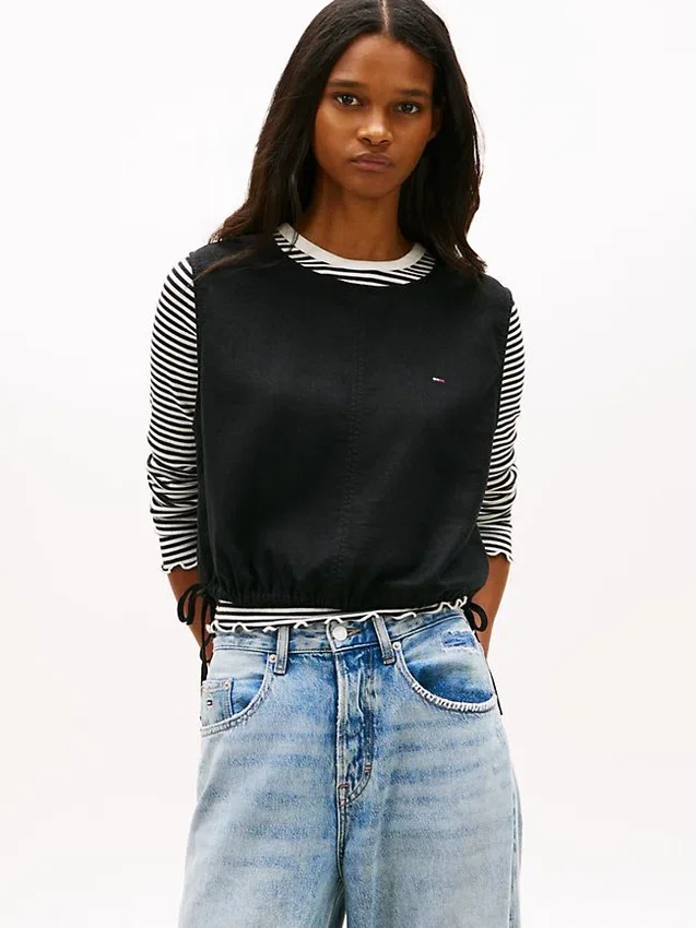 Tommy Jeans Side-Tie Linen-Blend Top Tommy Jeans Side-Tie Linen-Blend Top