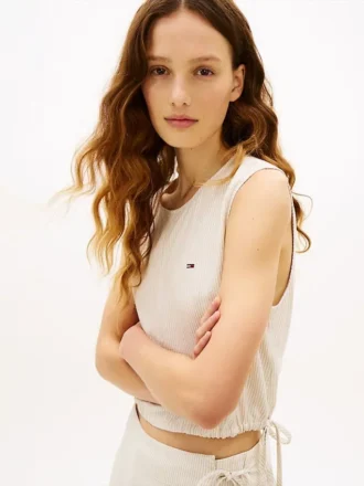 Tommy Jeans Side-Tie Linen-Blend Top