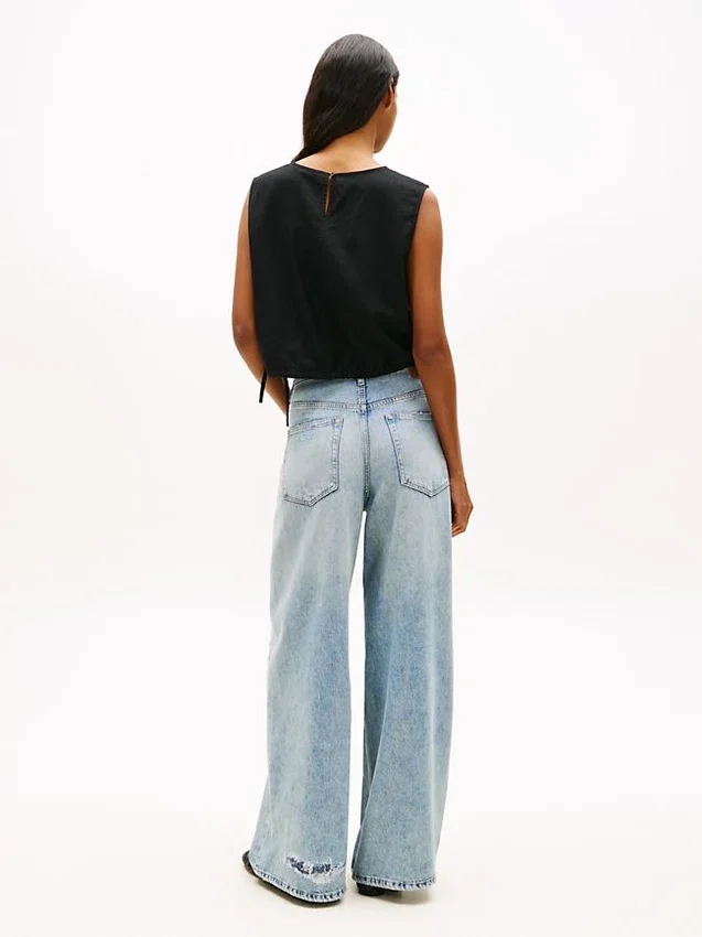 Tommy Jeans Side-Tie Linen-Blend Top Tommy Jeans Side-Tie Linen-Blend Top
