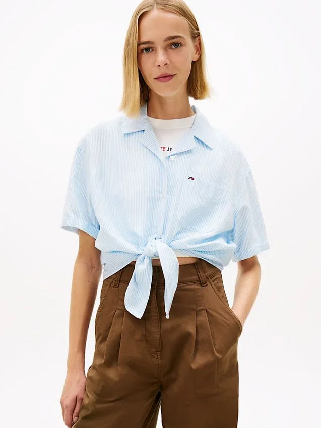 Tommy Jeans Tie-Front Linen-Blend Shirt Tommy Jeans Tie-Front Linen-Blend Shirt