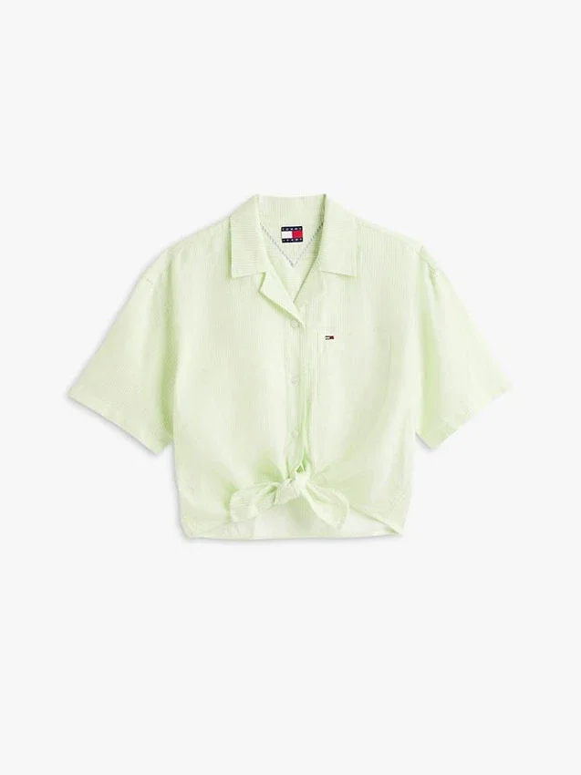 Tommy Jeans Tie-Front Linen-Blend Shirt Tommy Jeans Tie-Front Linen-Blend Shirt