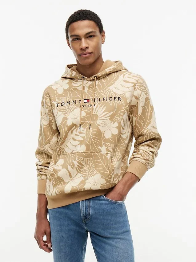 Tropical Print Brushed-Back Hoodie Tropical Print Brushed-Back Hoodie