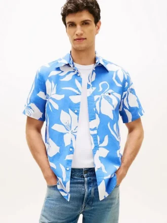 Tropical Print Cotton-Linen Blend Shirt