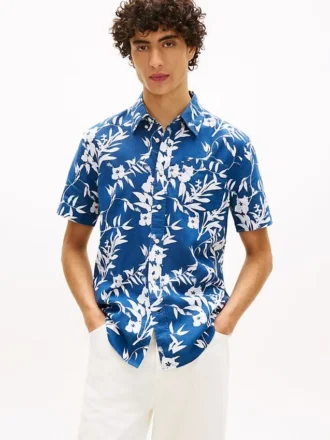 Tropical Print Linen-Blend Shirt