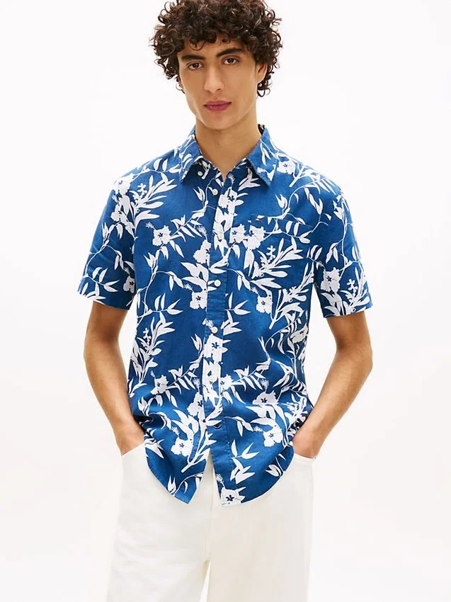 Tropical Print Linen-Blend Shirt Tropical Print Linen-Blend Shirt