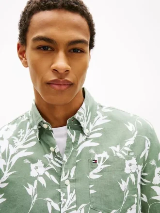 Tropical Print Linen-Blend Shirt