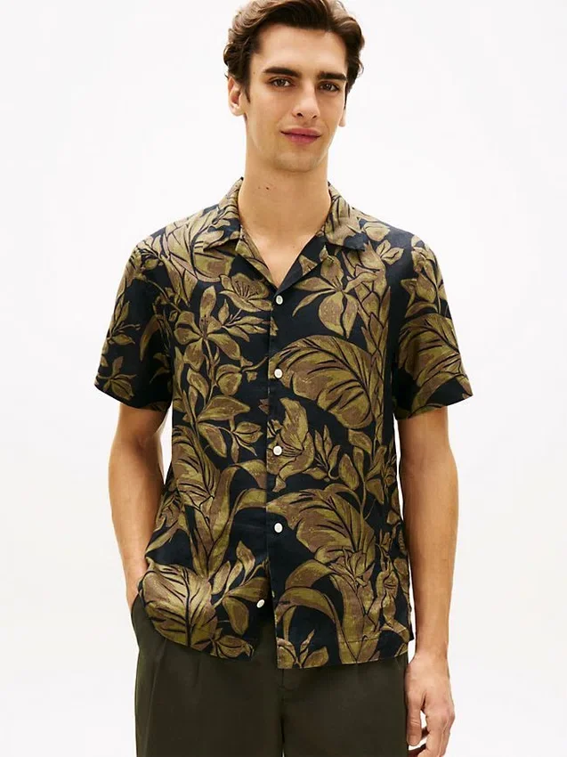 Tropical Print Linen Camp Shirt Tropical Print Linen Camp Shirt