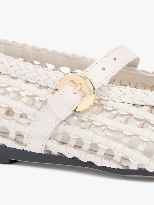 Woven Leather Mix Mary Jane Flat Woven Leather Mix Mary Jane Flat